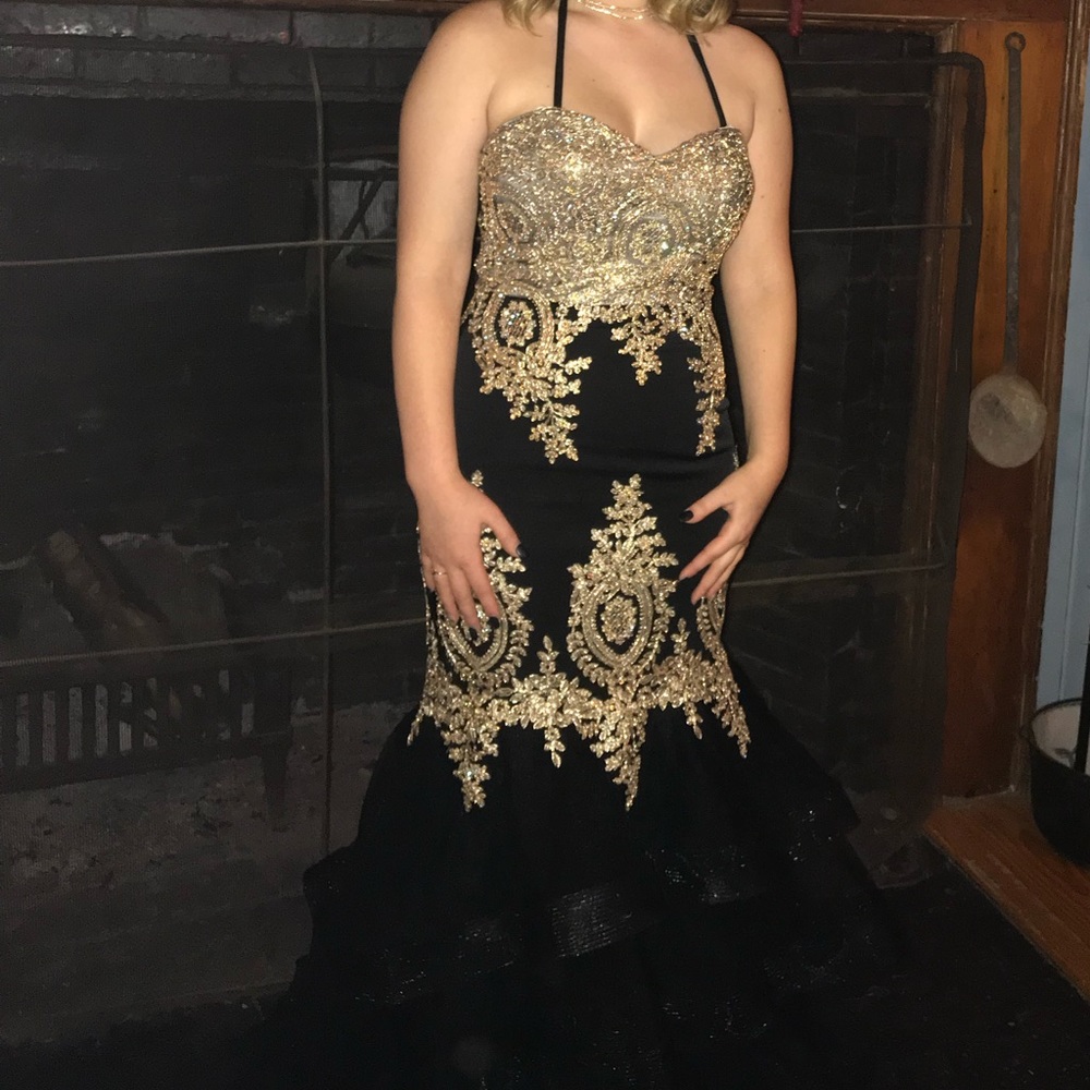 Black and Gold mermaid prom dress